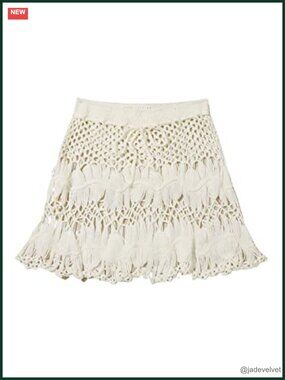 Tie Waist Crochet Beach Cover Up Skirt Sheer Boho Mini Swimwear